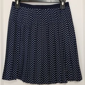 NEW J.Crew Pleated Chiffon Polka Dot Skirt-Navy,00